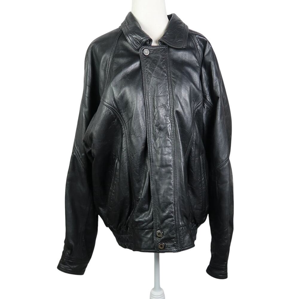 Vintage 90s Generra Black Leather Biker Jacket Mens Large